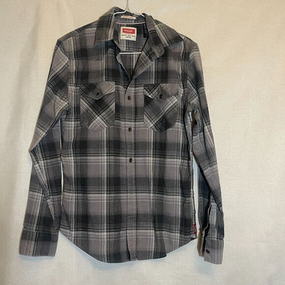 Men's Wrangler Button Down Shirt Grey and Black Western‎ Cowboy Small - Picture 1 of 4